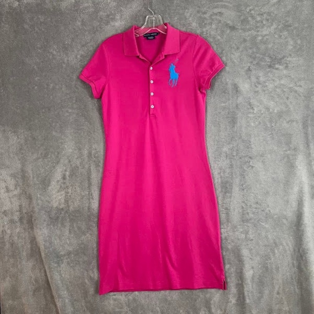Ralph Lauren Embroidered Big Pony Cotton Polo Dress Womens S Pink Preppy Tennis